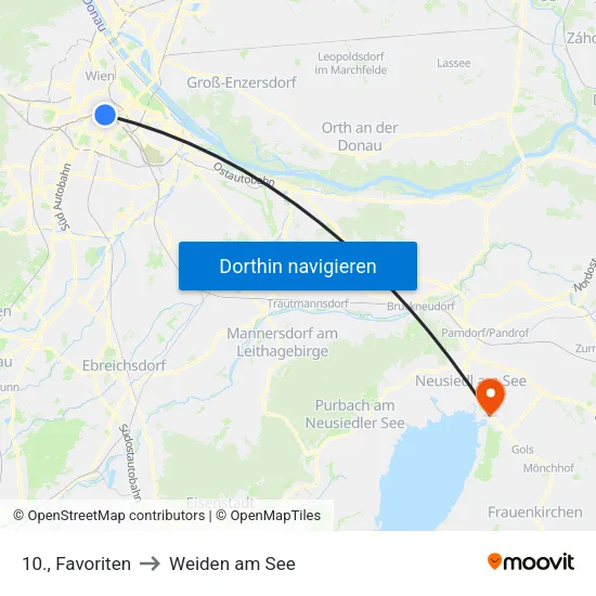 10., Favoriten to Weiden am See map