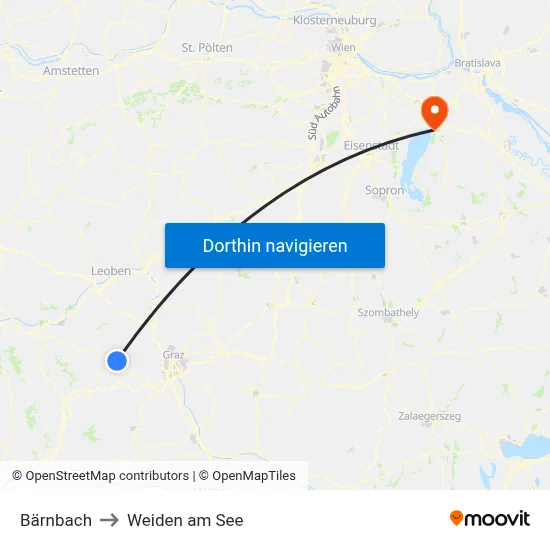 Bärnbach to Weiden am See map