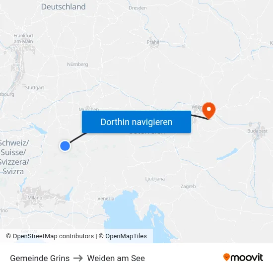Gemeinde Grins to Weiden am See map