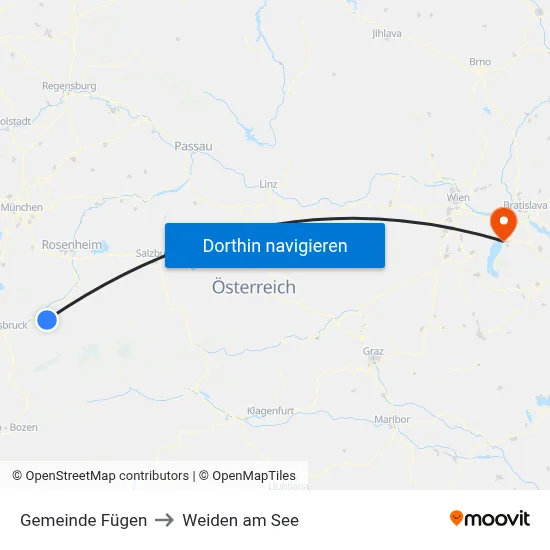 Gemeinde Fügen to Weiden am See map