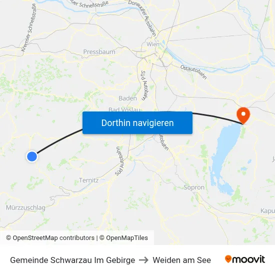 Gemeinde Schwarzau Im Gebirge to Weiden am See map