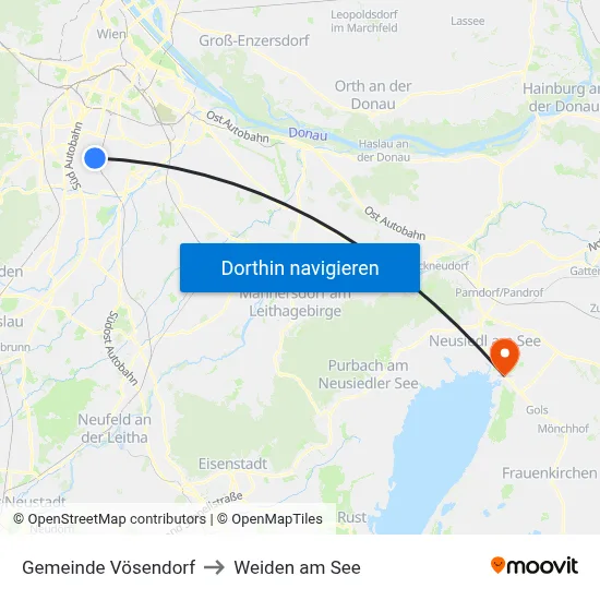 Gemeinde Vösendorf to Weiden am See map