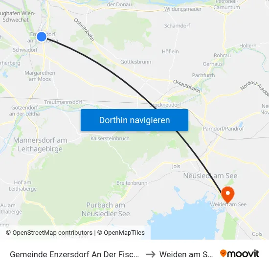 Gemeinde Enzersdorf An Der Fischa to Weiden am See map