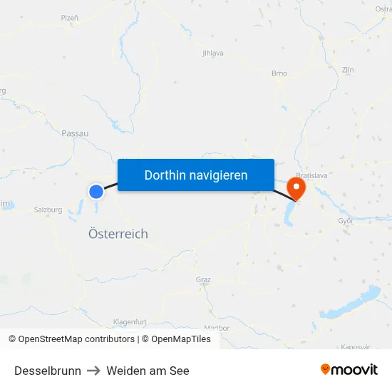 Desselbrunn to Weiden am See map