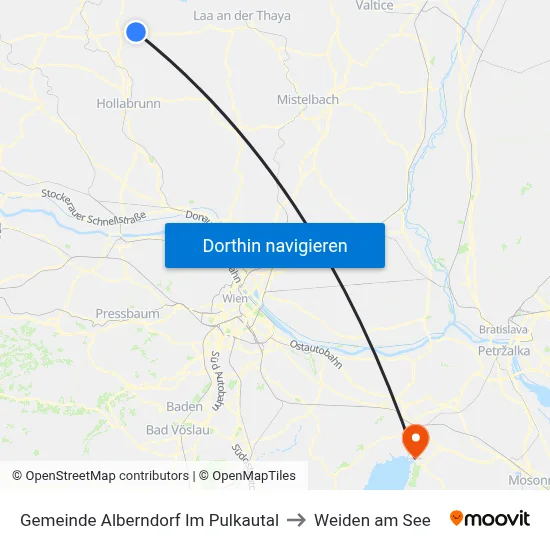 Gemeinde Alberndorf Im Pulkautal to Weiden am See map