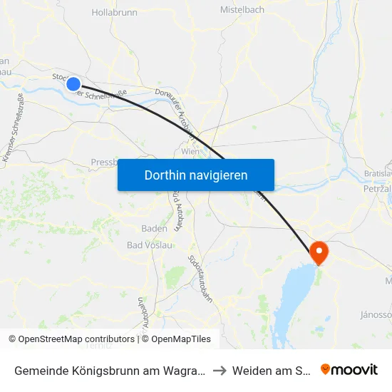 Gemeinde Königsbrunn am Wagram to Weiden am See map