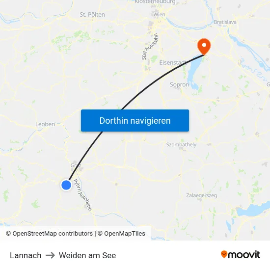 Lannach to Weiden am See map
