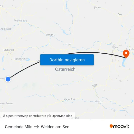 Gemeinde Mils to Weiden am See map