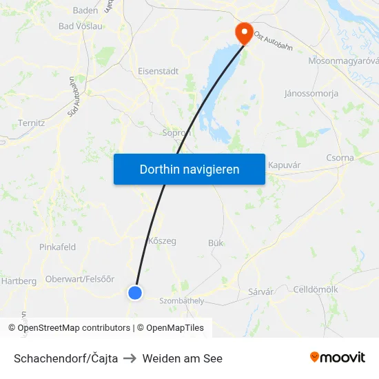 Schachendorf/Čajta to Weiden am See map