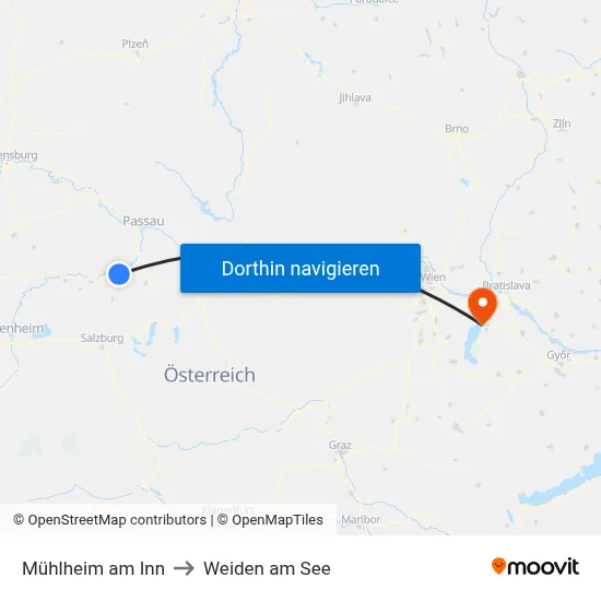 Mühlheim am Inn to Weiden am See map
