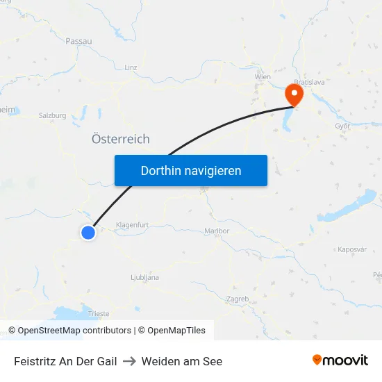 Feistritz An Der Gail to Weiden am See map