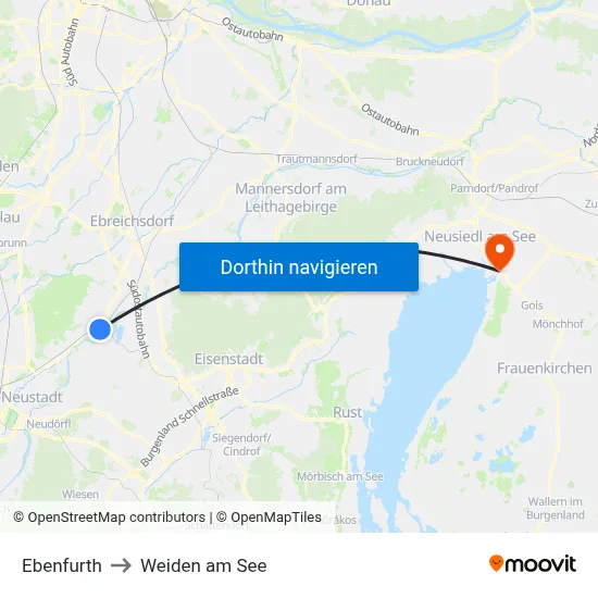 Ebenfurth to Weiden am See map