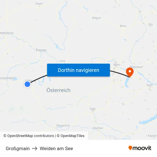 Großgmain to Weiden am See map