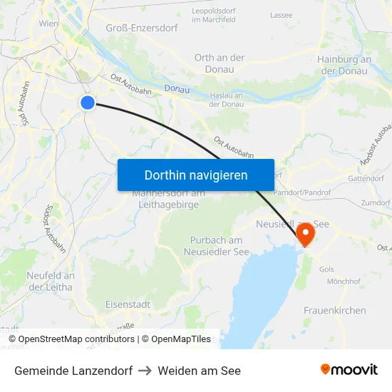 Gemeinde Lanzendorf to Weiden am See map