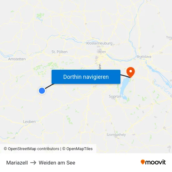 Mariazell to Weiden am See map