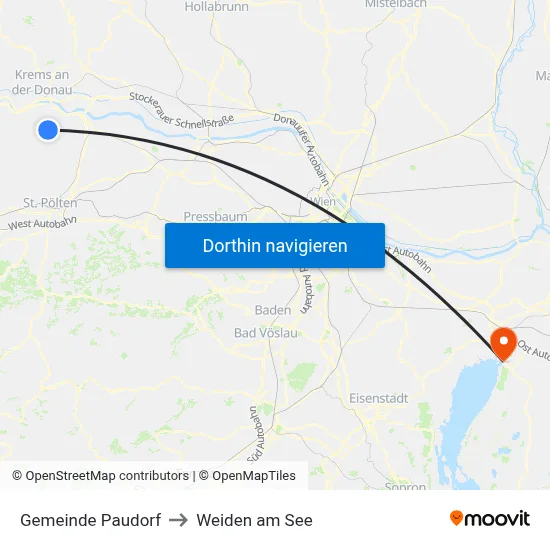Gemeinde Paudorf to Weiden am See map