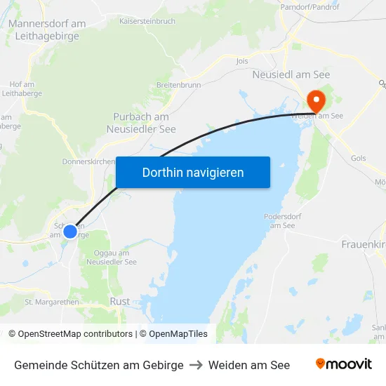 Gemeinde Schützen am Gebirge to Weiden am See map