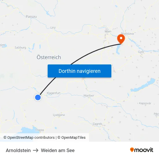 Arnoldstein to Weiden am See map