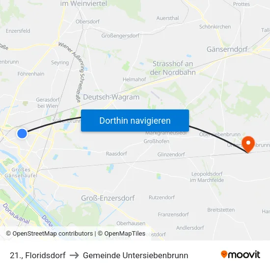 21., Floridsdorf to Gemeinde Untersiebenbrunn map