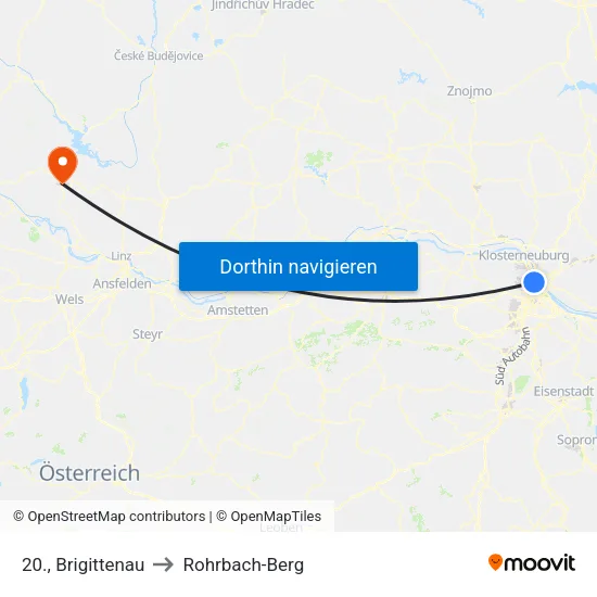 20., Brigittenau to Rohrbach-Berg map