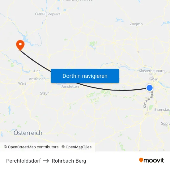 Perchtoldsdorf to Rohrbach-Berg map
