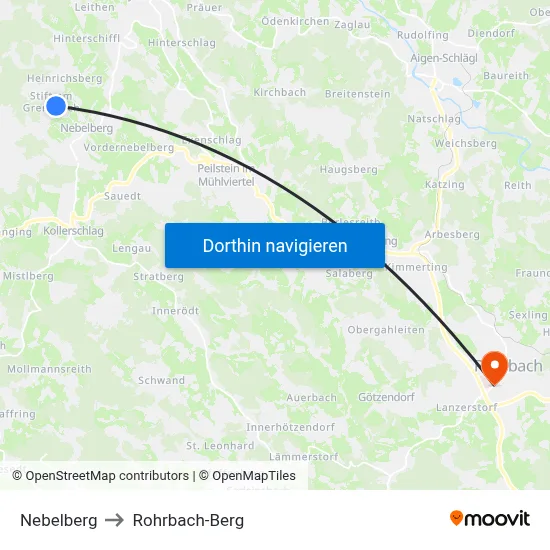 Nebelberg to Rohrbach-Berg map