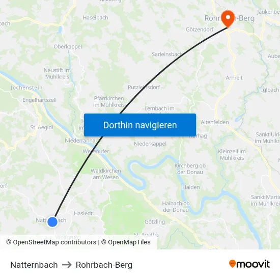 Natternbach to Rohrbach-Berg map