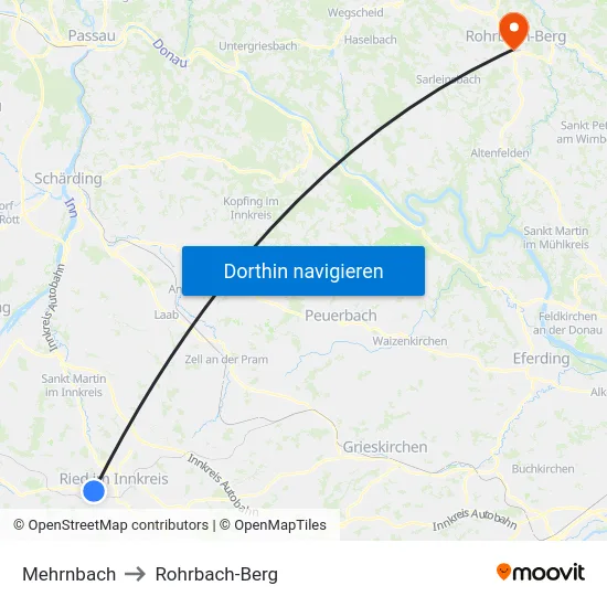Mehrnbach to Rohrbach-Berg map
