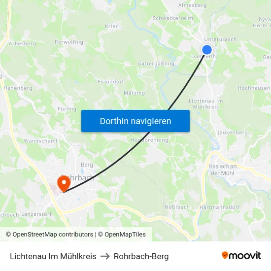 Lichtenau Im Mühlkreis to Rohrbach-Berg map