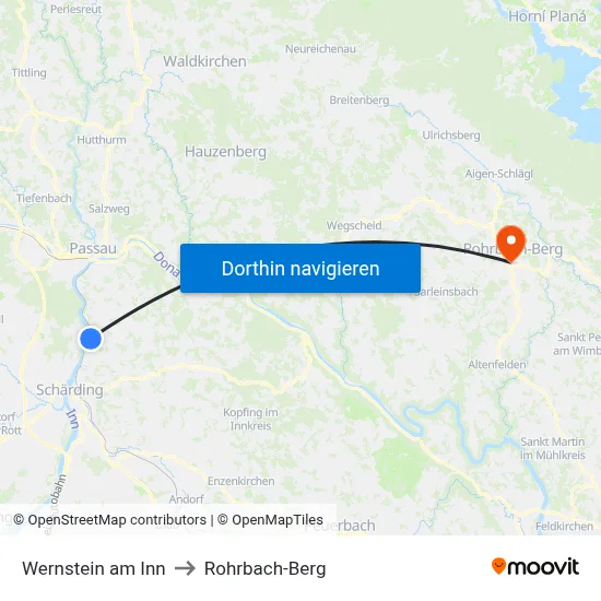 Wernstein am Inn to Rohrbach-Berg map