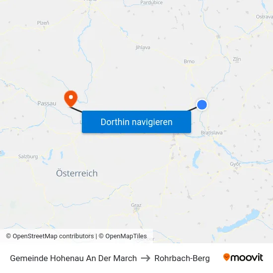 Gemeinde Hohenau An Der March to Rohrbach-Berg map