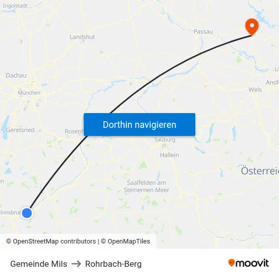 Gemeinde Mils to Rohrbach-Berg map