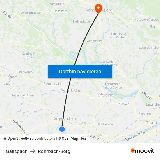 Gallspach to Rohrbach-Berg map