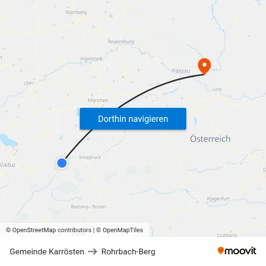 Gemeinde Karrösten to Rohrbach-Berg map