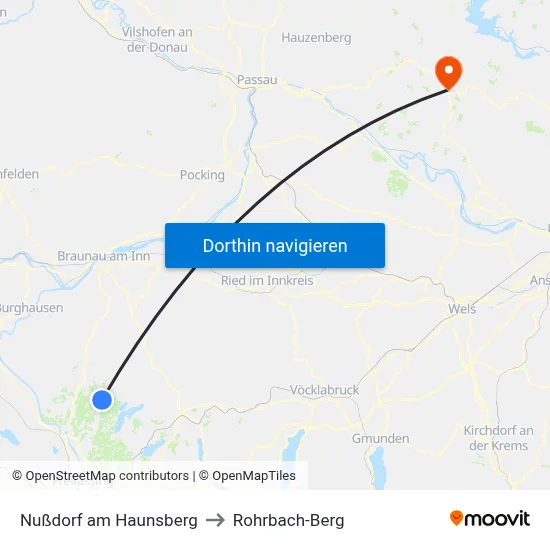 Nußdorf am Haunsberg to Rohrbach-Berg map