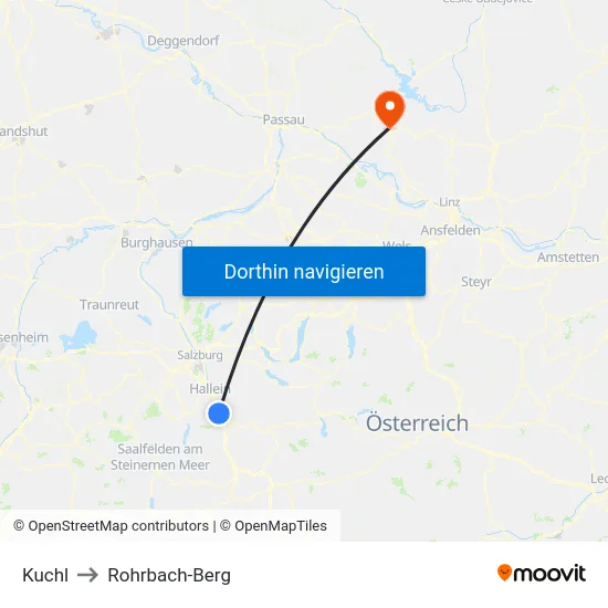 Kuchl to Rohrbach-Berg map