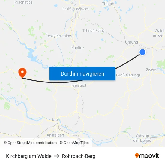 Kirchberg am Walde to Rohrbach-Berg map