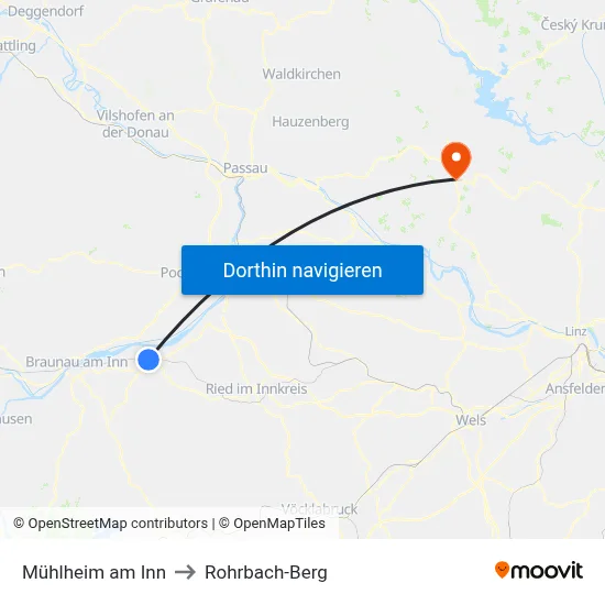Mühlheim am Inn to Rohrbach-Berg map