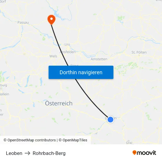 Leoben to Rohrbach-Berg map