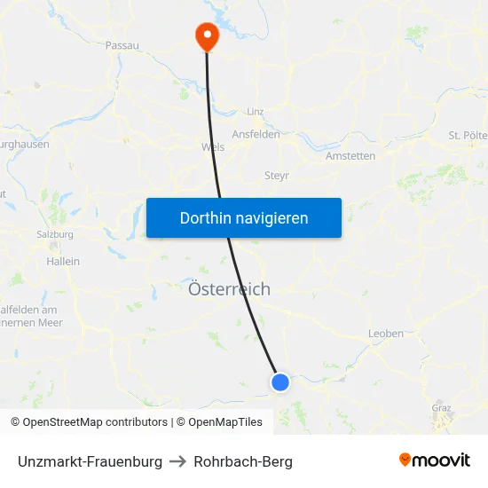 Unzmarkt-Frauenburg to Rohrbach-Berg map