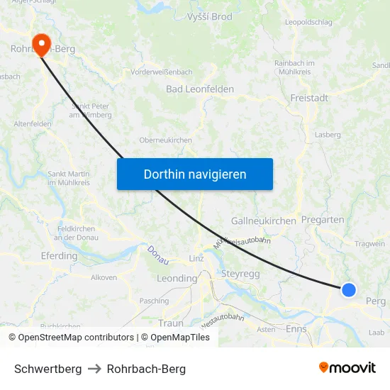 Schwertberg to Rohrbach-Berg map