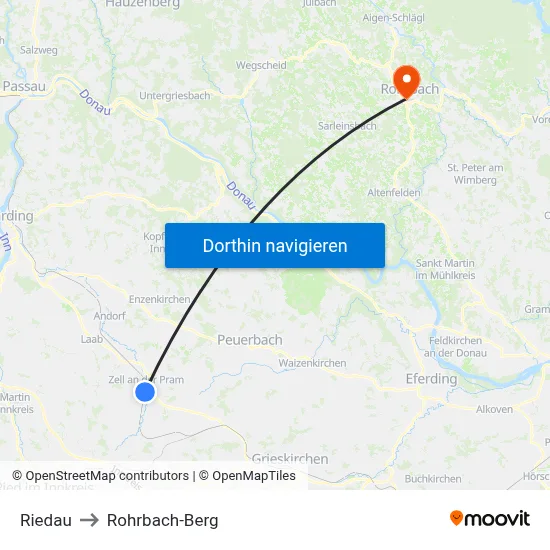Riedau to Rohrbach-Berg map