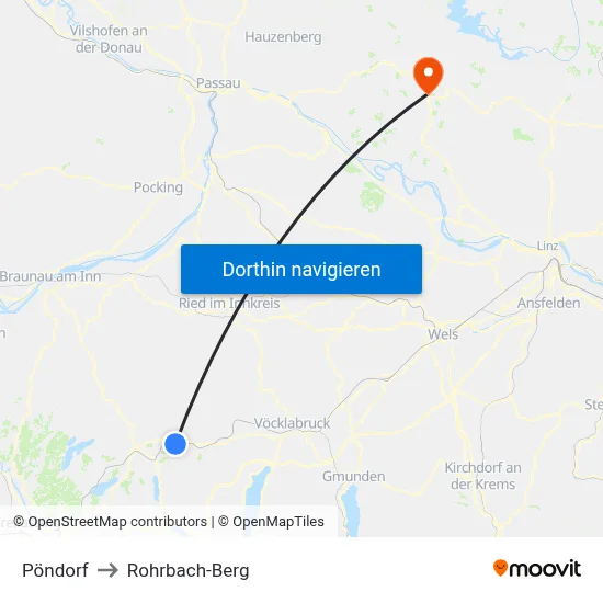Pöndorf to Rohrbach-Berg map