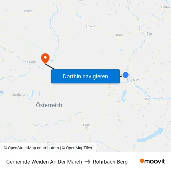 Gemeinde Weiden An Der March to Rohrbach-Berg map