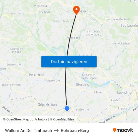 Wallern An Der Trattnach to Rohrbach-Berg map