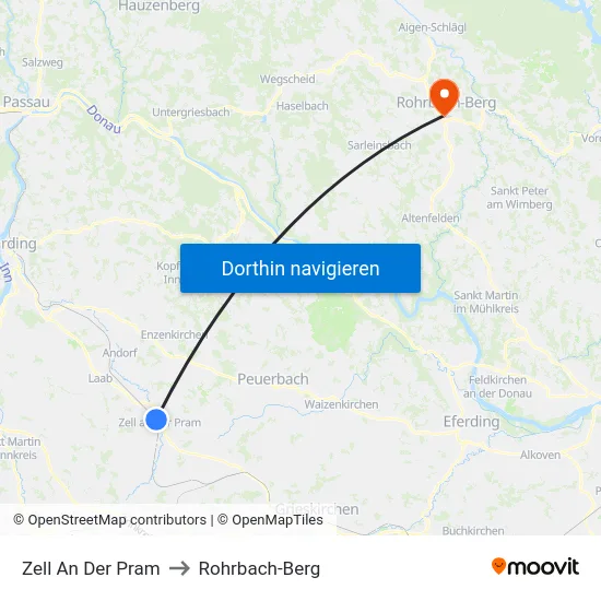 Zell An Der Pram to Rohrbach-Berg map