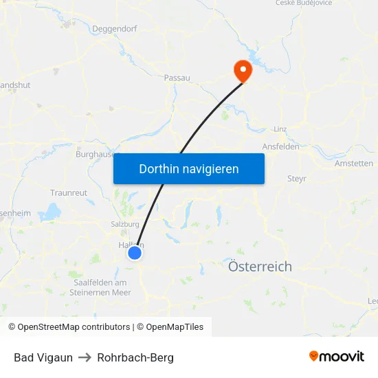 Bad Vigaun to Rohrbach-Berg map