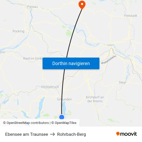 Ebensee am Traunsee to Rohrbach-Berg map