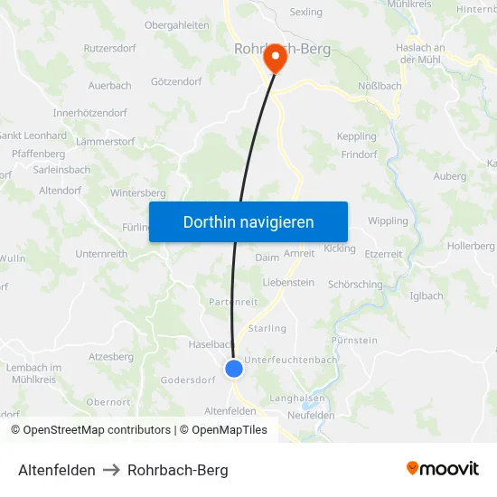 Altenfelden to Rohrbach-Berg map