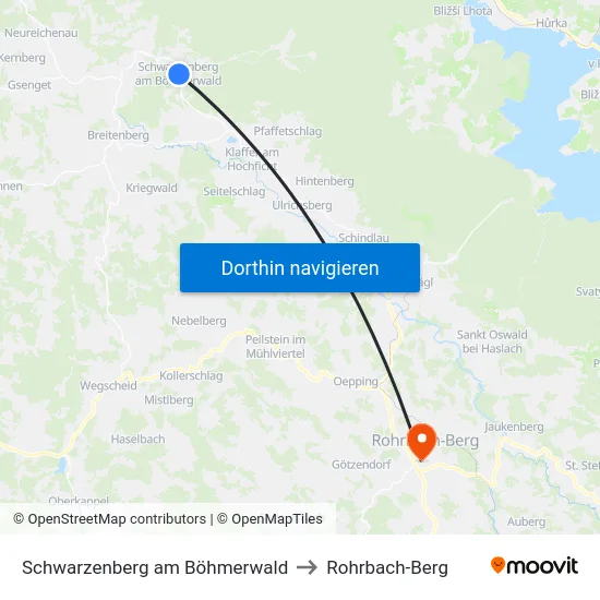 Schwarzenberg am Böhmerwald to Rohrbach-Berg map